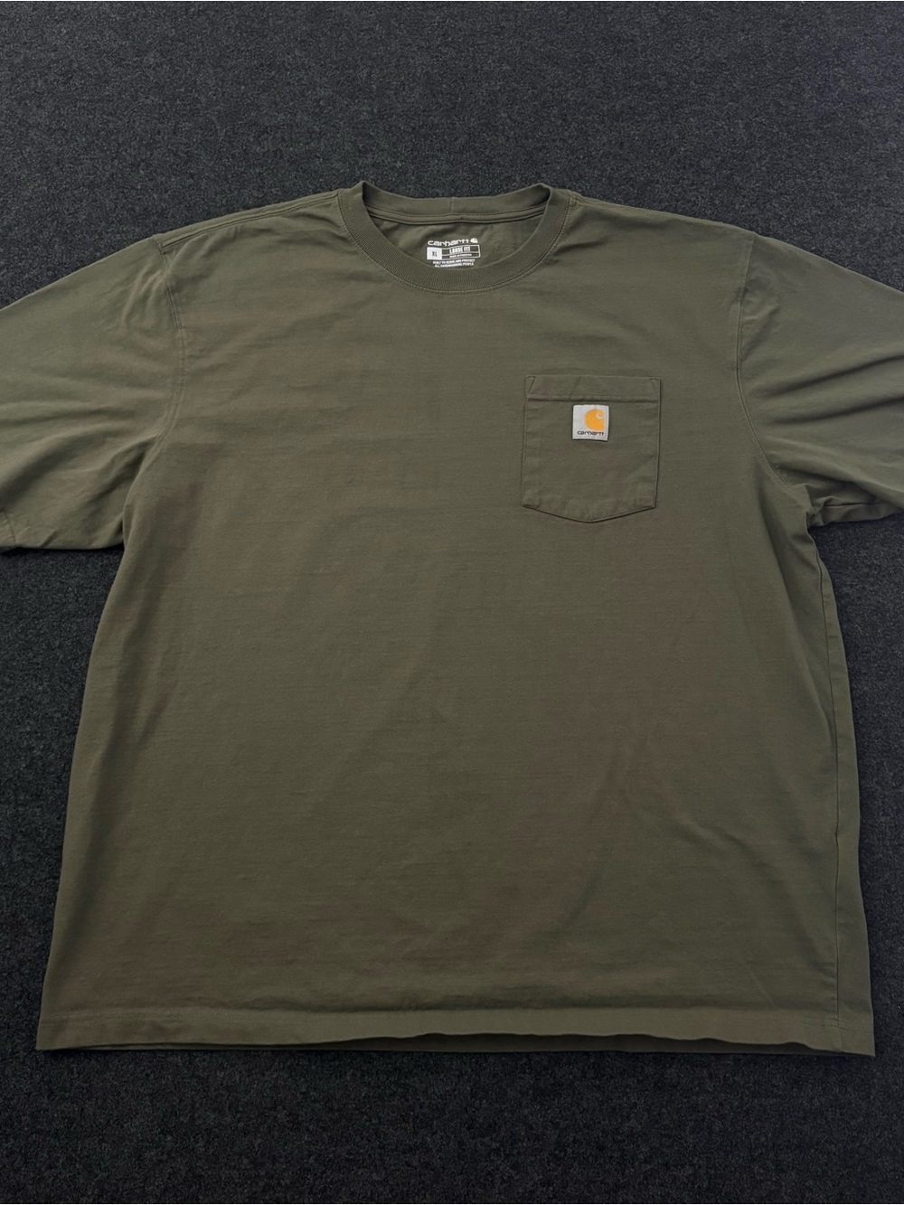 Carhartt Mens XL Army Green Loose Fit Shirt Pocket Workwear Tee Tagless Cotton